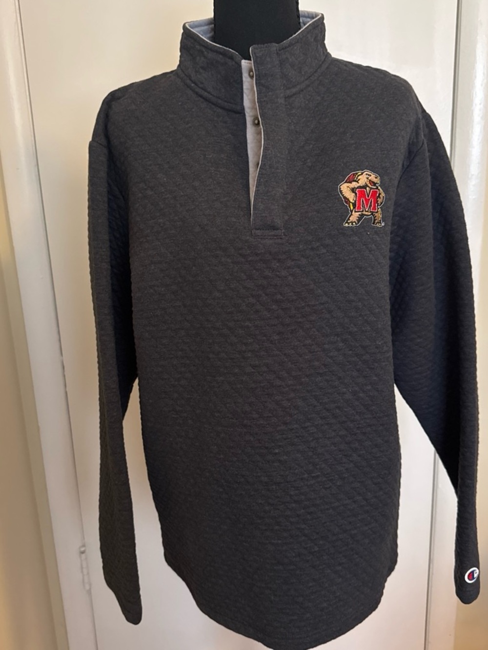 Champion Maryland Terrapins Quilted Snap Neck Pullover Sweatshirt Men’s M Gray